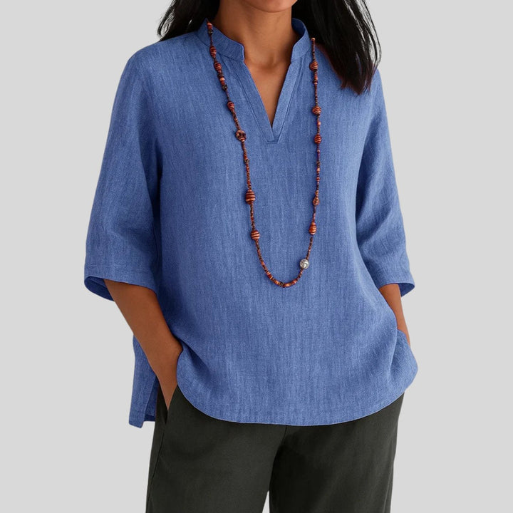 Scarlett | Women's Relaxed-Fit V-Neck 3/4 Sleeve Linen Tunic Top