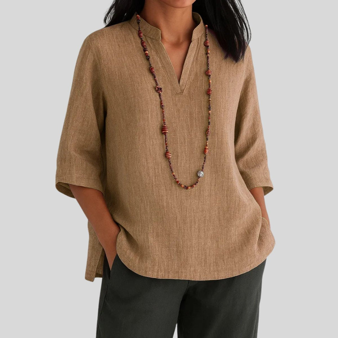 Scarlett | Women's Relaxed-Fit V-Neck 3/4 Sleeve Linen Tunic Top