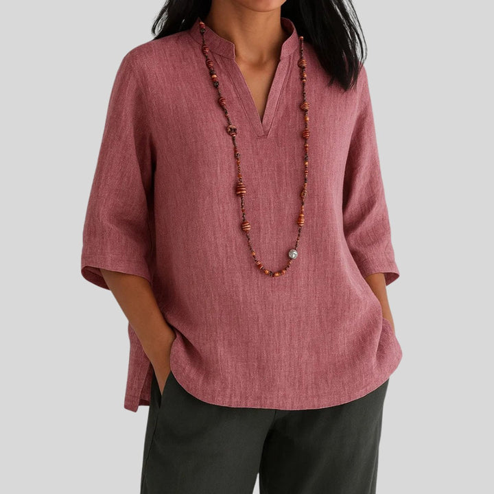 Scarlett | Women's Relaxed-Fit V-Neck 3/4 Sleeve Linen Tunic Top
