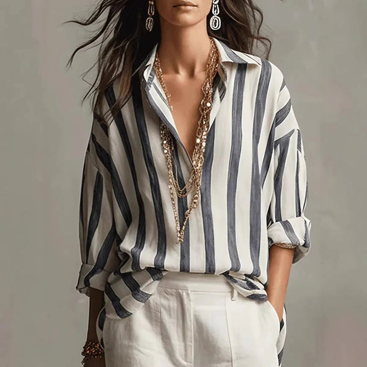 Sophie | Women's Relaxed-Fit Vertical Striped Long Sleeve Linen Blouse