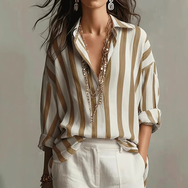 Sophie | Women's Relaxed-Fit Vertical Striped Long Sleeve Linen Blouse