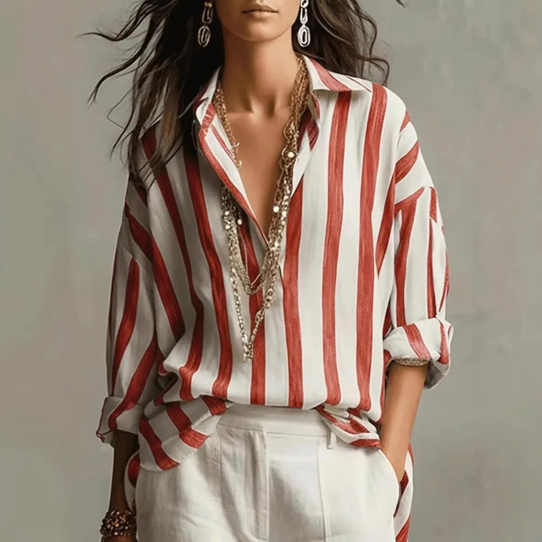 Sophie | Women's Relaxed-Fit Vertical Striped Long Sleeve Linen Blouse