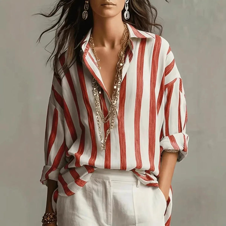 Sophie | Women's Relaxed-Fit Vertical Striped Long Sleeve Linen Blouse