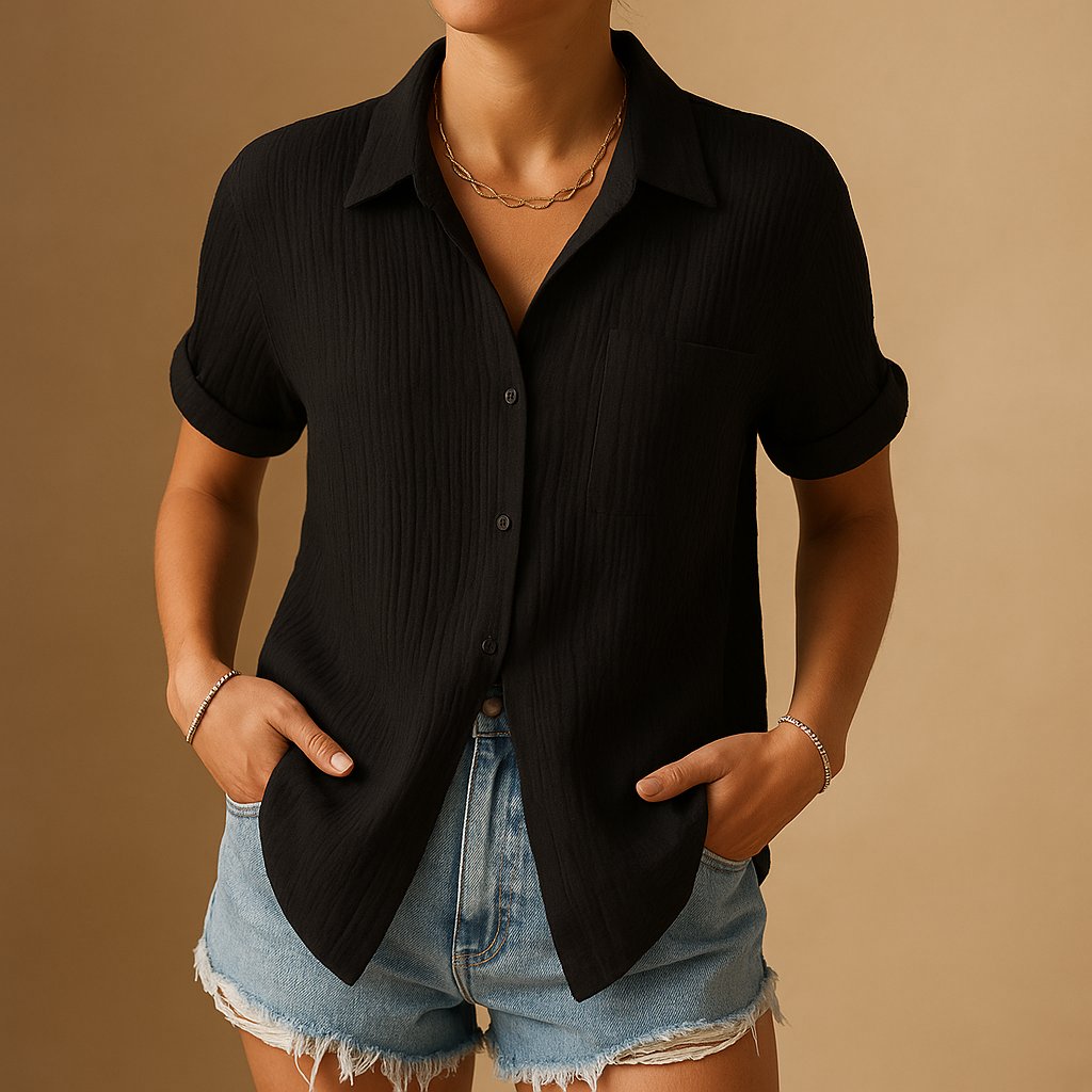 Isla | Women's Relaxed Short Sleeve Linen-Feel Cotton Gauze Shirt