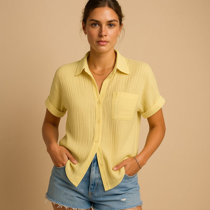Isla | Women's Relaxed Short Sleeve Linen-Feel Cotton Gauze Shirt
