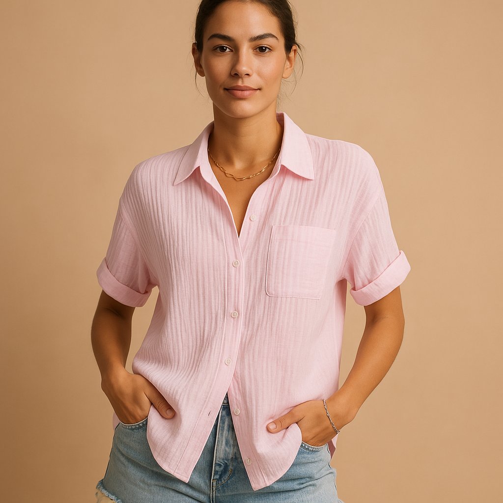 Isla | Women's Relaxed Short Sleeve Linen-Feel Cotton Gauze Shirt