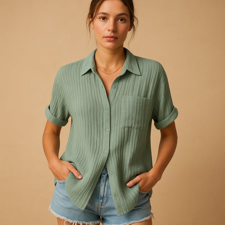 Isla | Women's Relaxed Short Sleeve Linen-Feel Cotton Gauze Shirt