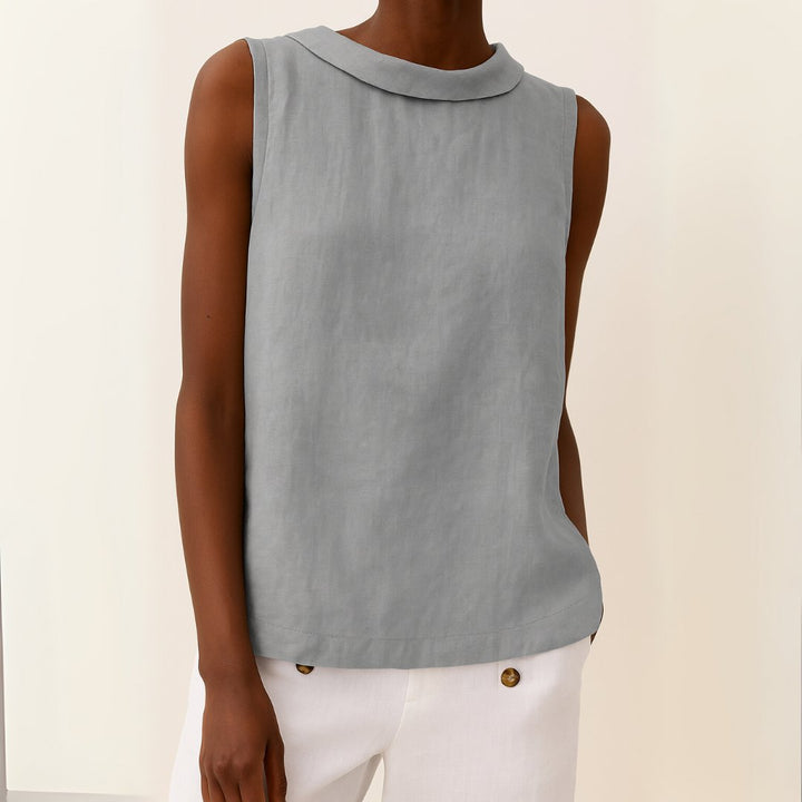 Freya | Women's Roll Neck Sleeveless Linen Blouse