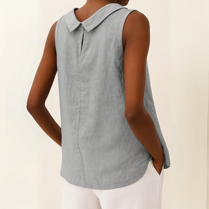 Freya | Women's Roll Neck Sleeveless Linen Blouse