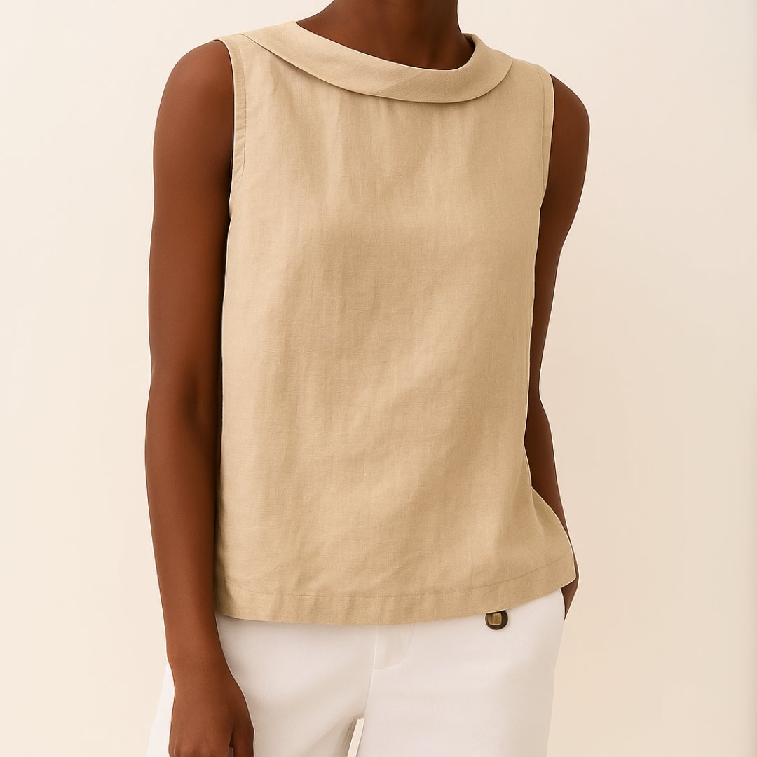 Freya | Women's Roll Neck Sleeveless Linen Blouse