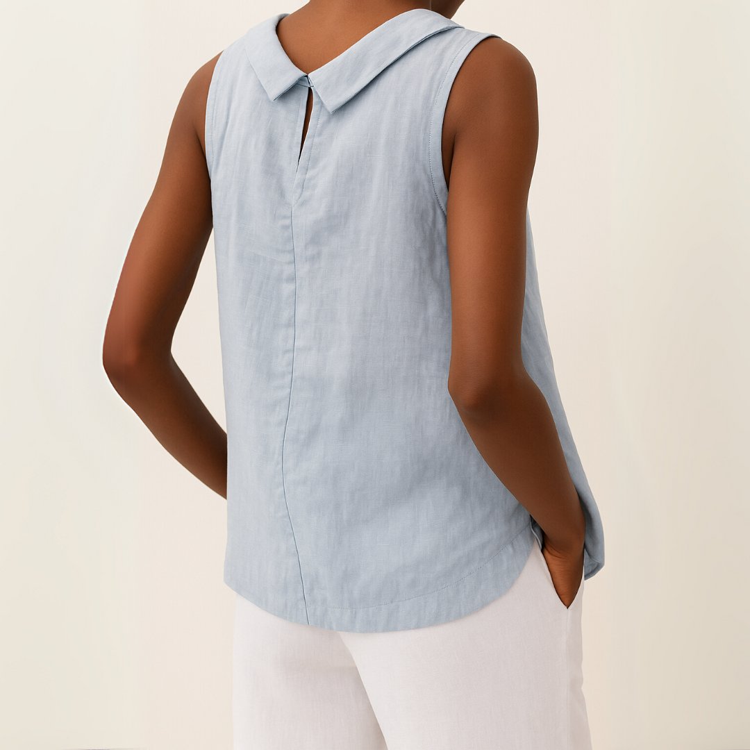 Freya | Women's Roll Neck Sleeveless Linen Blouse