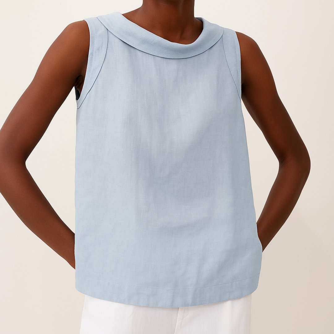 Freya | Women's Roll Neck Sleeveless Linen Blouse