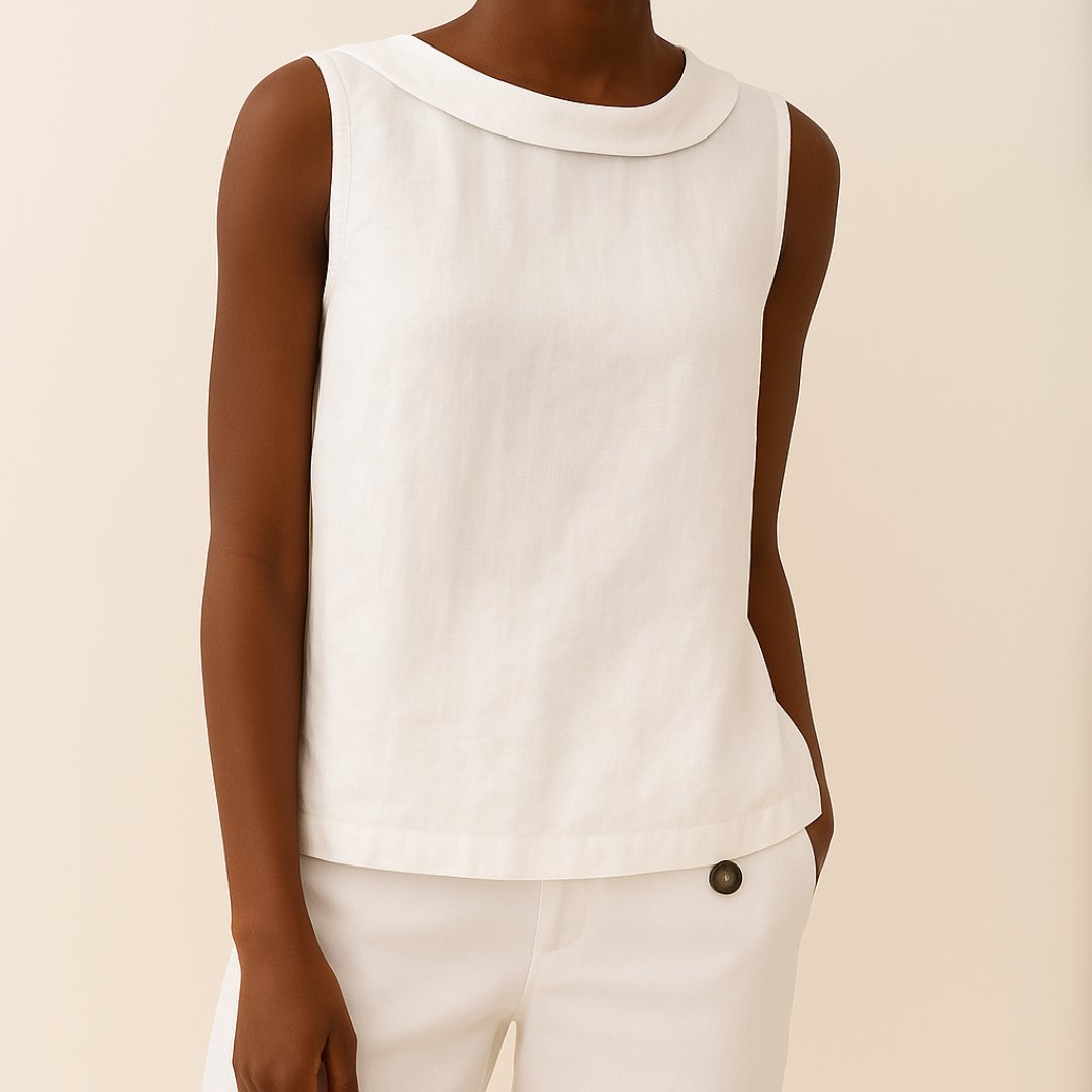 Freya | Women's Roll Neck Sleeveless Linen Blouse
