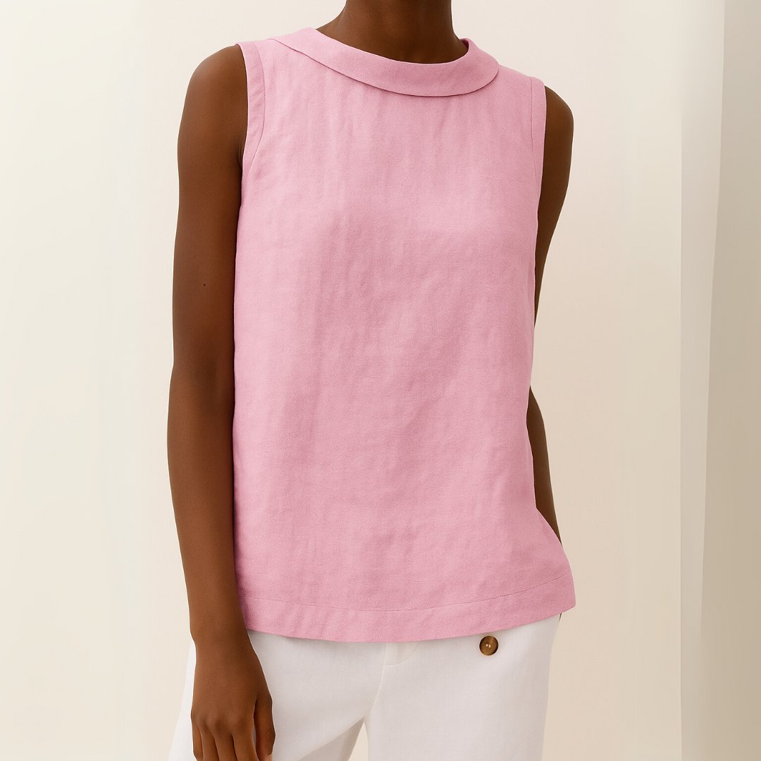 Freya | Women's Roll Neck Sleeveless Linen Blouse