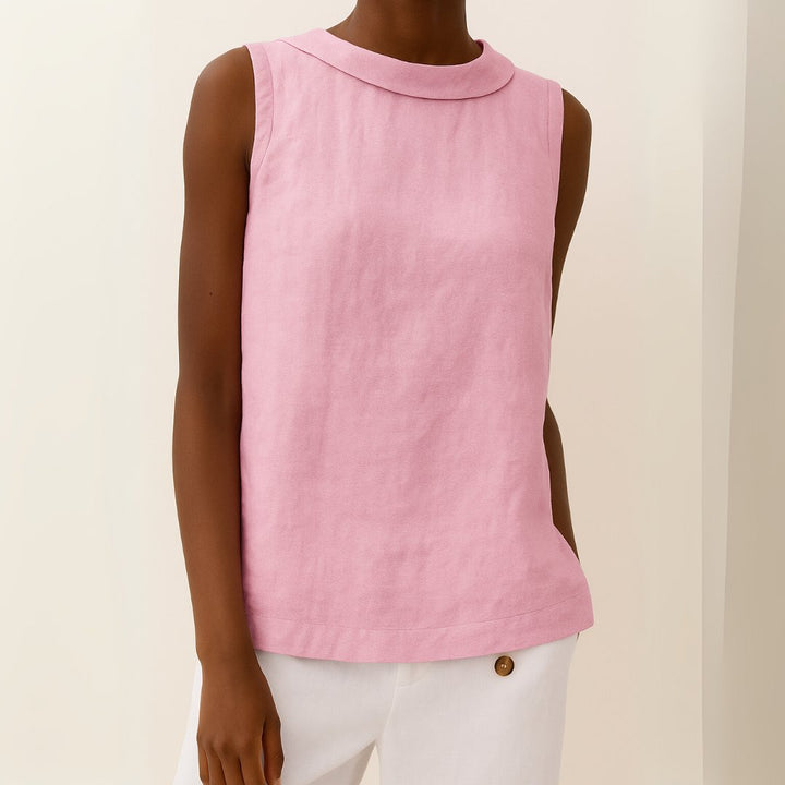 Freya | Women's Roll Neck Sleeveless Linen Blouse