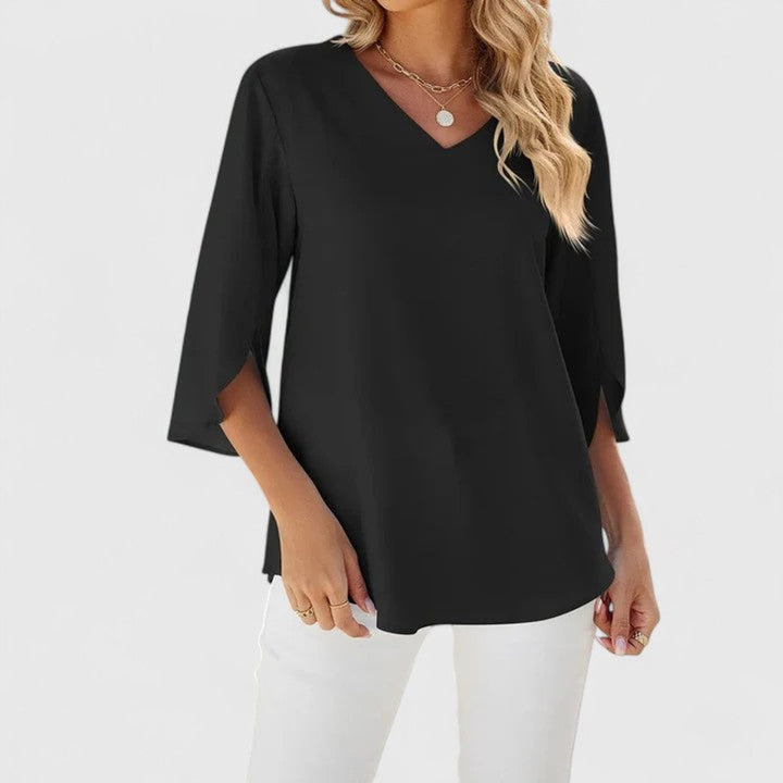 Amelia | Women's Ruffle V-Neck Three-Quarter Sleeve Chiffon Blouse