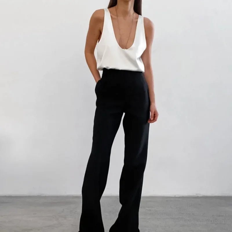 Ava | Women's Satin Sleeveless Plunging U-Neck Relaxed Tank Top