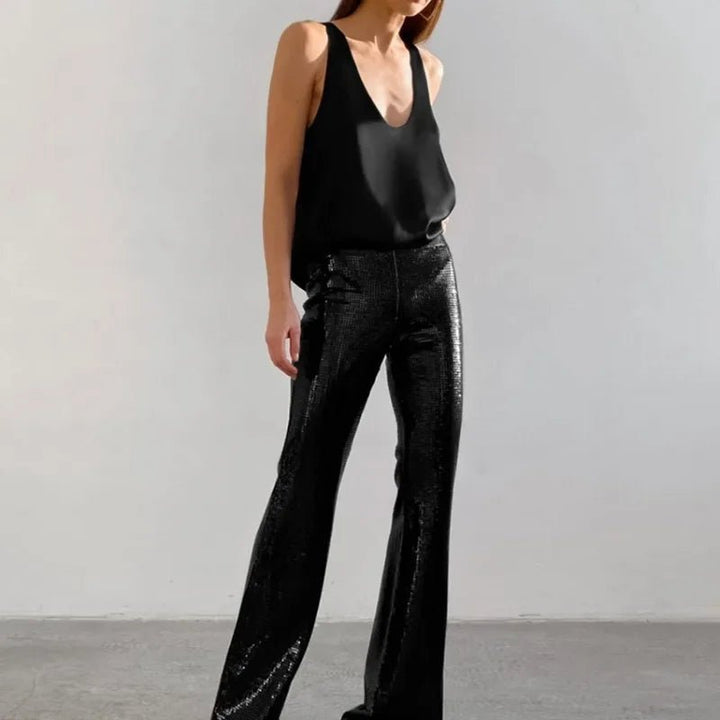 Ava | Women's Satin Sleeveless Plunging U-Neck Relaxed Tank Top