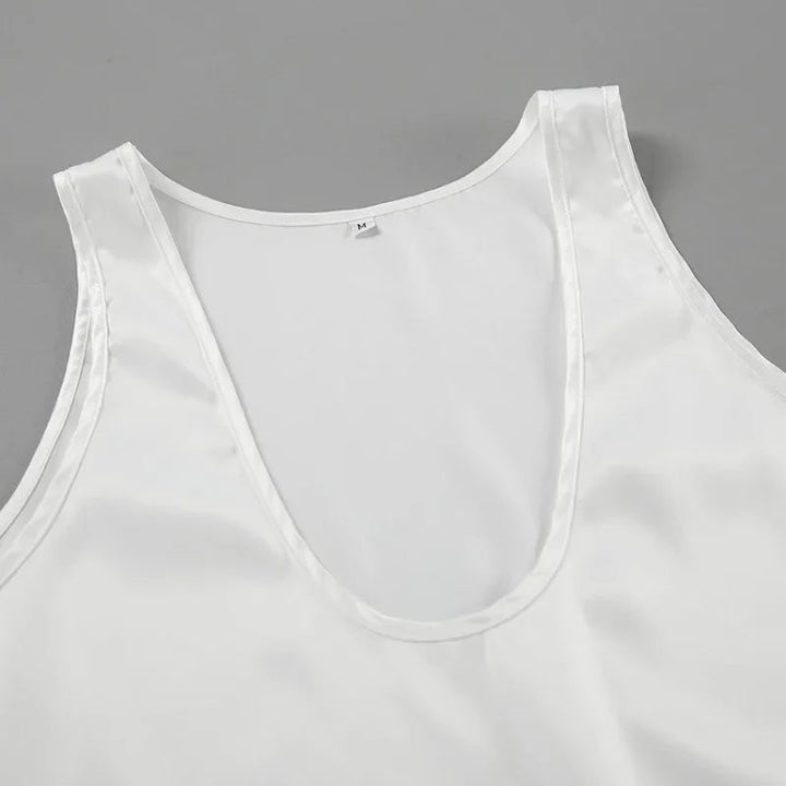 Ava | Women's Satin Sleeveless Plunging U-Neck Relaxed Tank Top