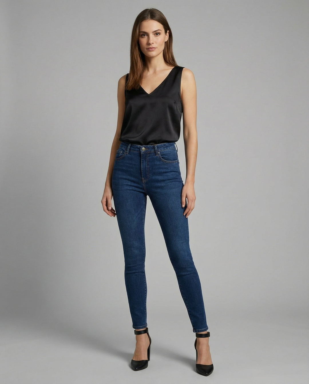 Ella | Women's Satin V-Neck Wide-Strap Camisole Top