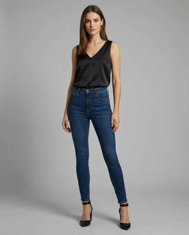 Ella | Women's Satin V-Neck Wide-Strap Camisole Top