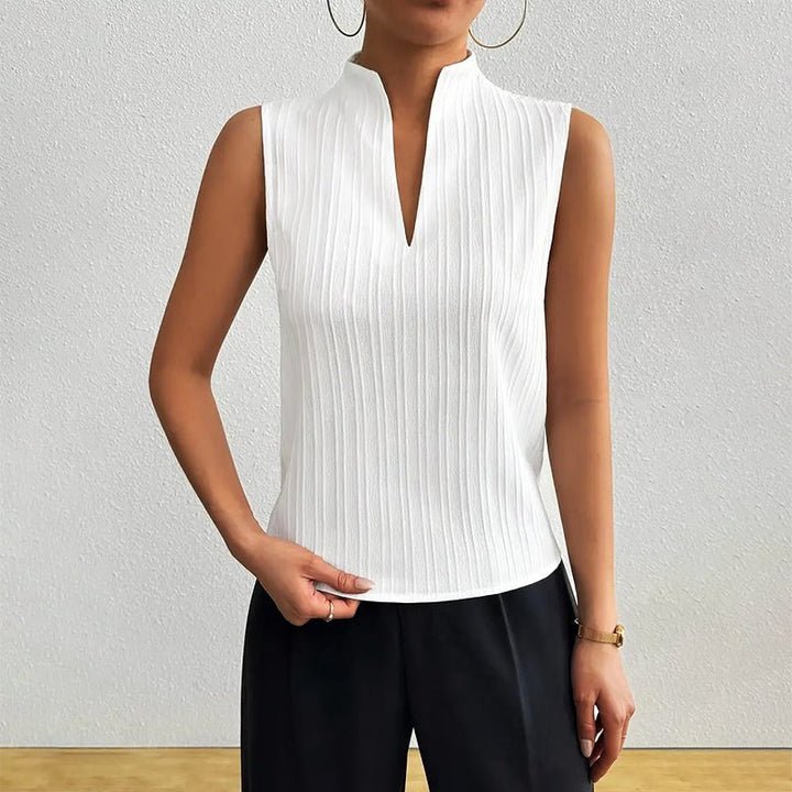 Phoebe | Women's Sleeveless Striped Stand-Collar V-Neck Blouse