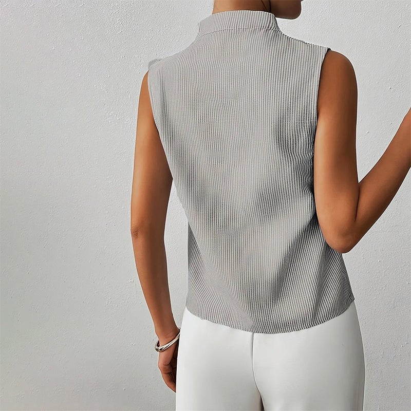 Phoebe | Women's Sleeveless Striped Stand-Collar V-Neck Blouse