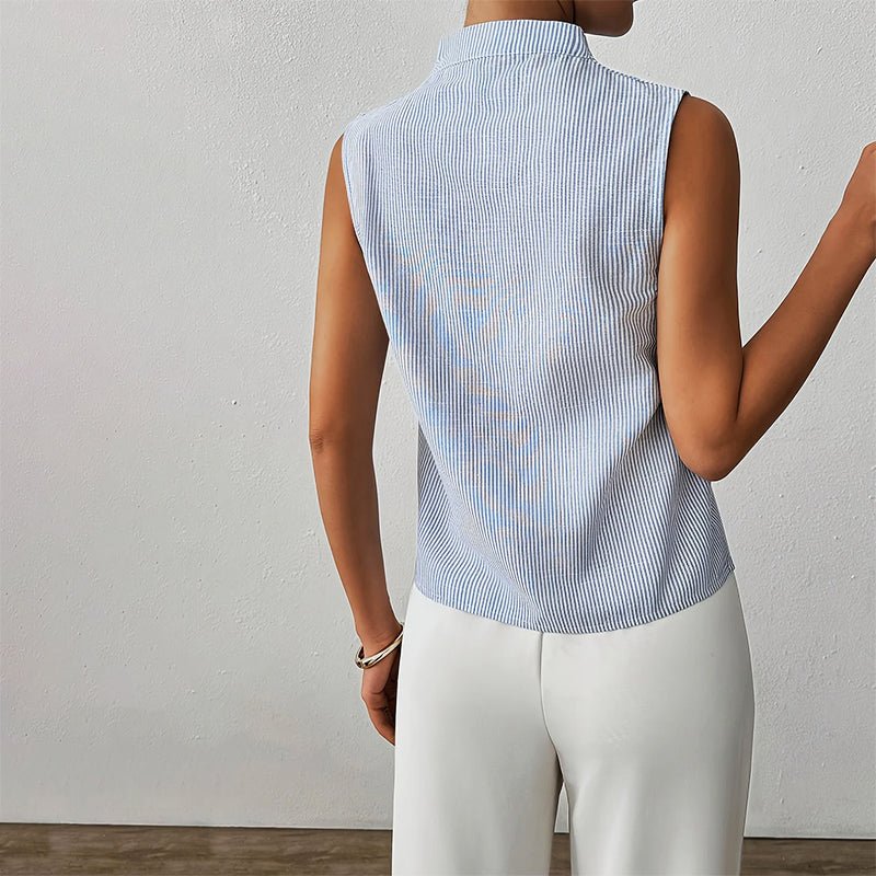Phoebe | Women's Sleeveless Striped Stand-Collar V-Neck Blouse