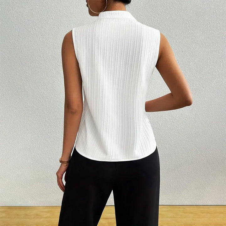 Phoebe | Women's Sleeveless Striped Stand-Collar V-Neck Blouse