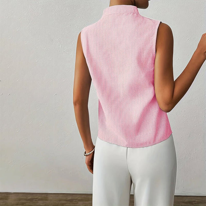 Phoebe | Women's Sleeveless Striped Stand-Collar V-Neck Blouse