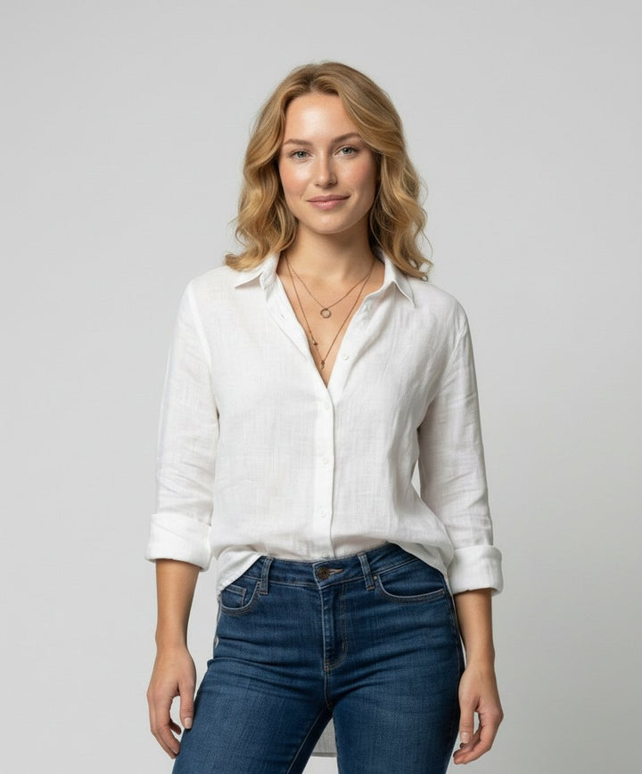 Olivia | Women's Three-Quarter Sleeve Linen Shirt Classic Collar Button-Up