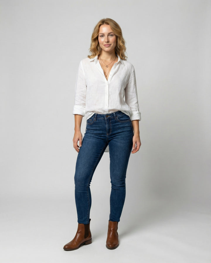 Olivia | Women's Three-Quarter Sleeve Linen Shirt Classic Collar Button-Up