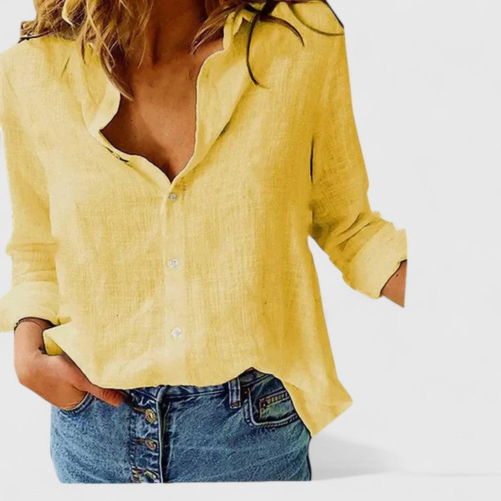 Daisy | Women’s Linen V Neck Button Blouse